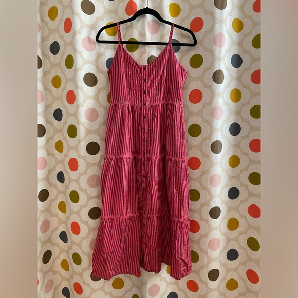 Anthropologie Sundry Elena Tiered Midi Button Front Striped Dress - Picture 2 of 7